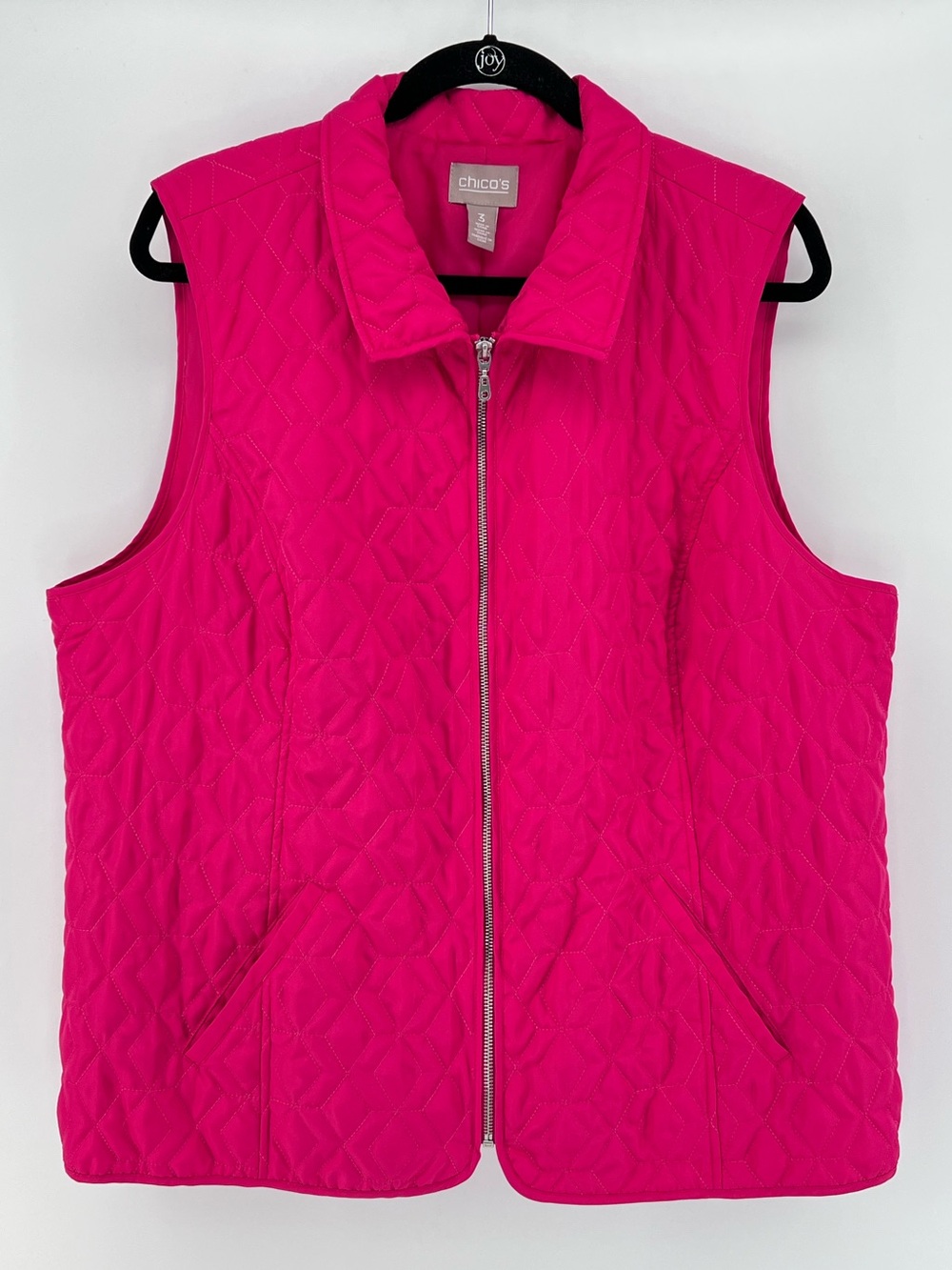 Chico's quilted full-zip vest Sz XL Vibrant Pink Lightweight Outdoor Chic Preppy